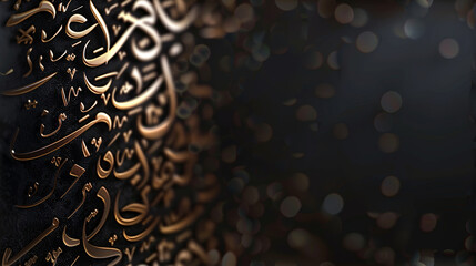 Golden arabic calligraphy design on dark Ramadan Kareem background Happy Mubarak, Eid al Fitr and...