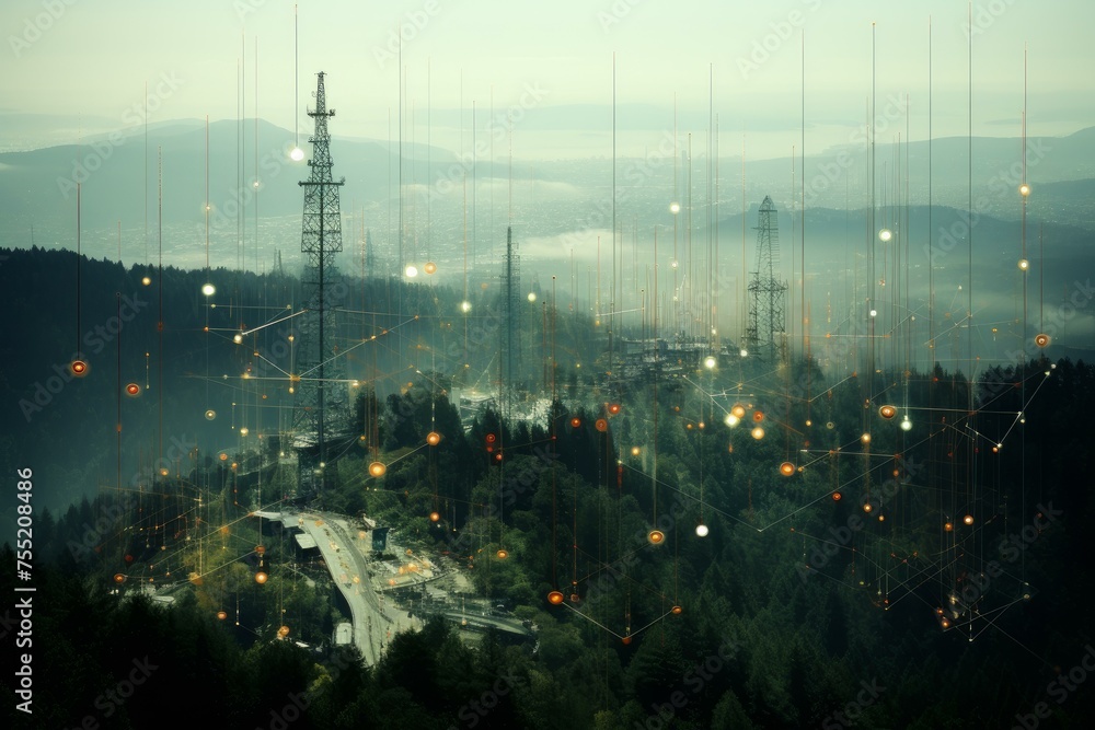 Poster high-speed signal data transmission. abstract signal code. generate ai