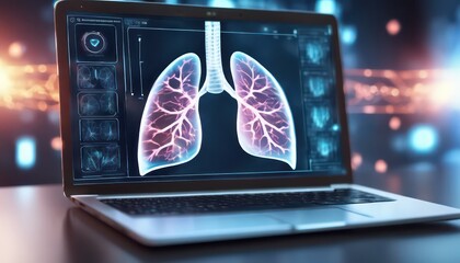 Digital lung radiography on laptop screen