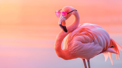 Sunglasses flamingo on a sunny background