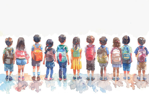 diverse kids, autism concept, water color illustration