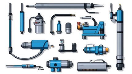 Water pumps. Water and liquid pumping. Technical equipment for water stations. illustration