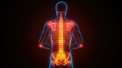 Illustration of back pain, highlighted in red on the spine area