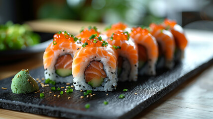 Salmon Sushi Rolls with Tobiko