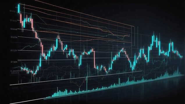 Digital signal bullish image of stock market crypto or funds on black background, lines vector