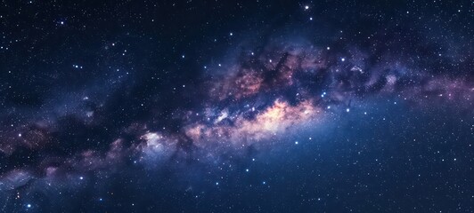 Galaxy blue night sky milky way and star on dark Background. Universe filled with stars, nebula and galaxy with noise and grain