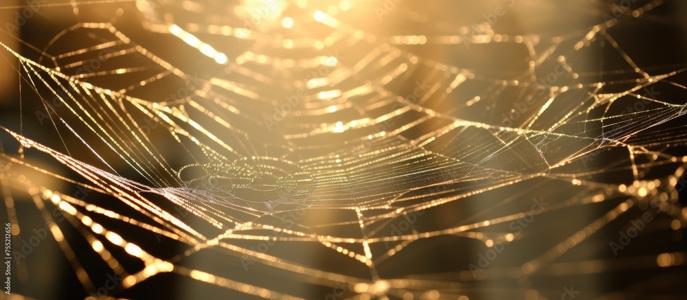 Aufkleber a mesmerizing macro photograph of a spider web with the sun shining through, creating a beautiful pa