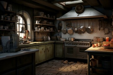 Cozy Simple kitchen room. Modern design. Generate Ai