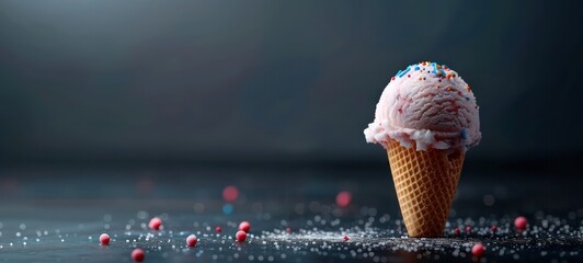 summer dessert of ice cream on dark background
