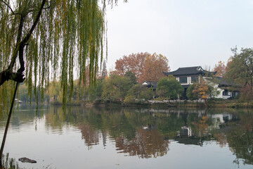 Autumn scene inside Dongyuan park at Suzhou, China