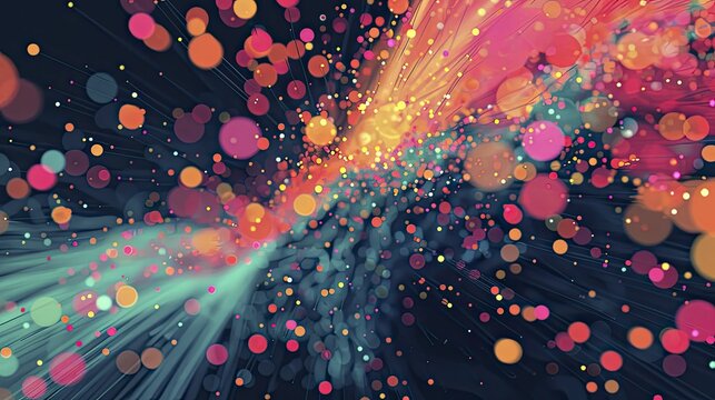 A visualization of data points clustering organically, depicting the process of unsupervised learning in ML, digital graphic technology style.