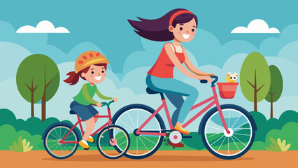 cycling with mother vector illustration