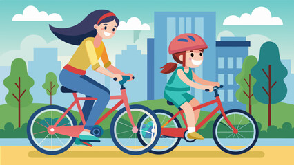 Obraz premium cycling with mother vector illustration