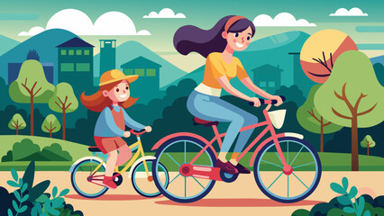 Obraz premium cycling with mother vector illustration