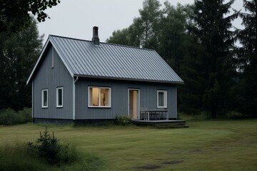 Obraz premium Modest Simple gray house. Cement construction. Generate Ai