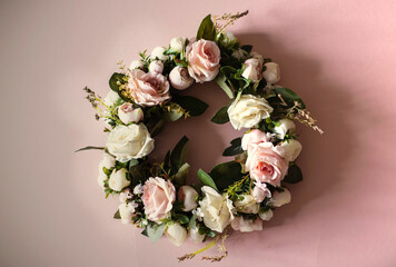 Fake flower rose funeral wreath - Pinks