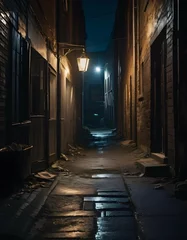 Fotobehang Smal steegje Dark alley in city