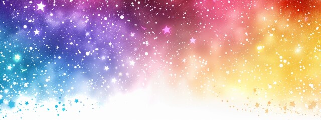 A background with stars of various sizes and colors in the upper part, with a rainbow gradient color from top to bottom. The lower half is white Generative AI