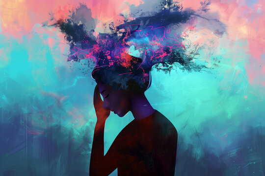 Mental Health Art, Headache Migraine Medical Illustration