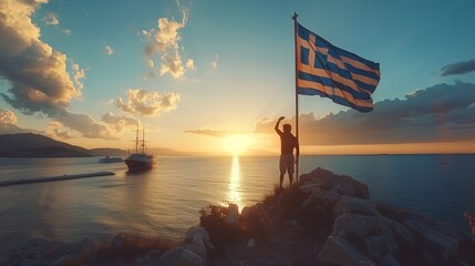 the greek flag at the Greek Independence Day Parade