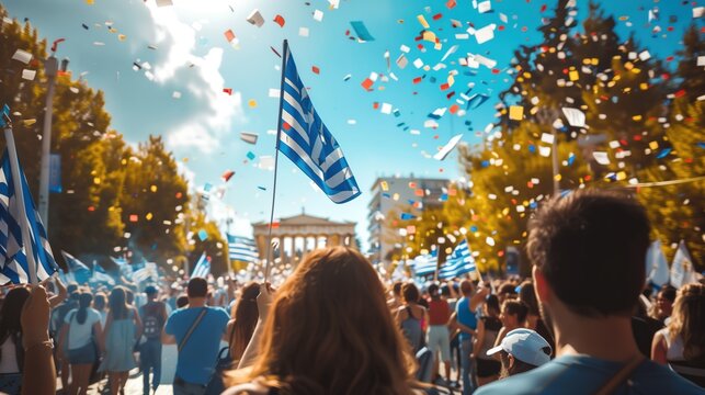Fototapeta the greek flag at the Greek Independence Day Parade