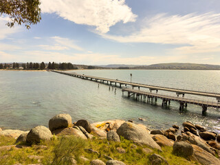 Landscape views of the causeway to Granite Island in Victor Harbor on the Fleurieu Peninsula, South Australia - 755216890
