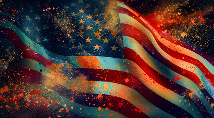 Fototapeta premium Background for a Glittering Dreamscape The American Flag in a Cosmic Celebration before Election Day Digital Art Illustration