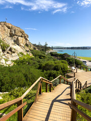 Landscape views of the steps on Granite Island in Victor Harbor on the Fleurieu Peninsula, South Australia - 755217016