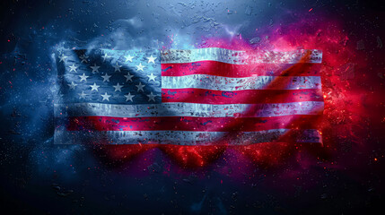 Naklejka premium Background for a Glittering Dreamscape The American Flag in a Cosmic Celebration before Election Day Digital Art Illustration