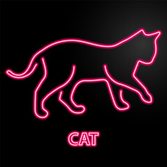 cat neon sign, modern glowing banner design, colorful modern design trend on black background. Vector illustration.