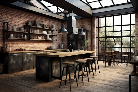 Rough Textures in Industrial-Chic Kitchen: Embracing Raw Materials