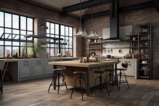 Open Plan Industrial-Chic Kitchen: Spacious Layout Concepts and Inspiration