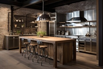 Stainless Steel & Rustic Wood Fusion: Industrial-Chic Kitchen Concepts - obrazy, fototapety, plakaty