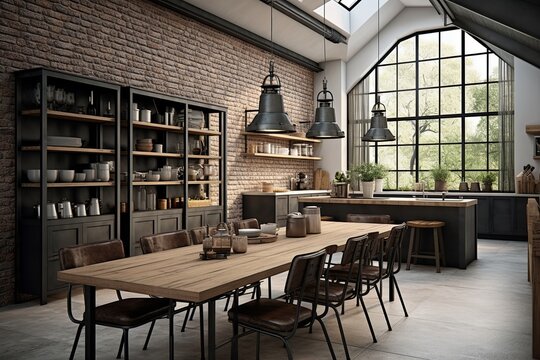 Industrial-Chic Open Floor Plan Kitchen with Striking Industrial Accents