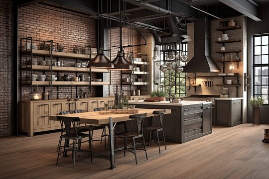 Metal Accents & Vintage Decor: Industrial-Chic Kitchen Concepts with Rustic Wood
