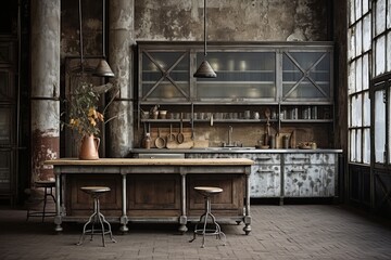 Distressed Elegance: Industrial-Style Kitchen Inspirations featuring Aged Beauty