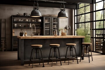 Wood and Metal Stools: Industrial-Style Kitchen Inspirations with Mixed Materials