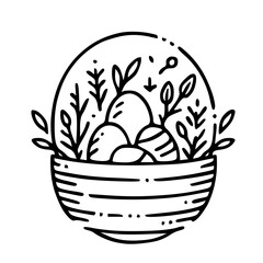 Easter basket with eggs coloring page