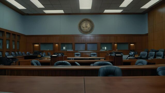 Interior of a courtroom or law enforcement office, law enforcement office, courthouse or law enforcement office