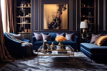 Fototapeten Luxe Velvet and Gold Living Room Ideas: Opulent Decor with Gold Frames and Plush Fabrics © Michael