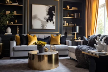 Fototapeten Golden Elegance: Luxe Velvet and Gold Living Room Ideas with Plush Seating © Michael