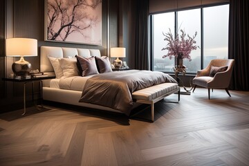 Designer Furniture Elegance: Luxurious Penthouse Bedroom Decor and Bespoke Details
