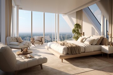 Expansive Windows and Natural Light in a Luxurious Penthouse Bedroom