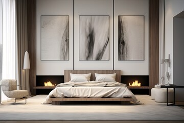 Modern minimalist artwork in luxurious penthouse bedroom decor - obrazy, fototapety, plakaty