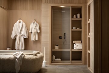 Fototapeta na wymiar Fluffy Robes and Spa-Like Bliss: Luxury Bathroom Design Concepts