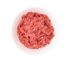 raw fresh minced meat, pork, beef or mixed forcemeat on plate isolated