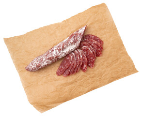 salami on parchment paper isolated