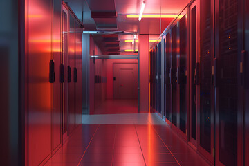 Modern interior of server room in datacenter
