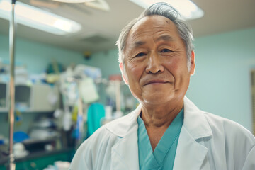 Happy Asian senior doctor after the surgery