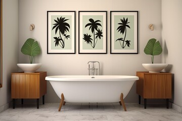 Mid-Century Modern Bathroom Oasis: Minimalist Art Wall Decor in Brilliance